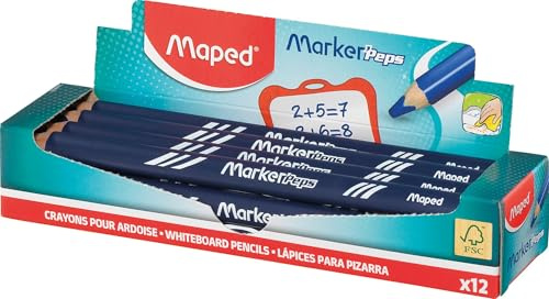 Maped Marker'Peps, 12-pack whiteboardpennor, smidig skrivning och lätt att radera, barnpennor för barn och lärare, ergonomisk design för bättre grepp och kontroll
