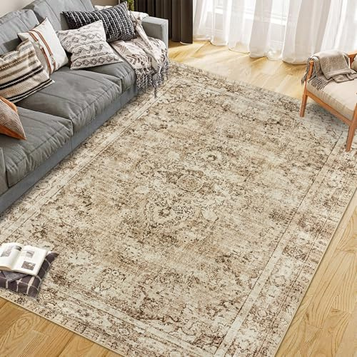 CIBTYHOH Tappeto a pelo corto, per soggiorno, stile bohémien, lavabile, grande, per camera da letto, moderno, vintage, classico, lounge (marrone, 80 x 150 cm)