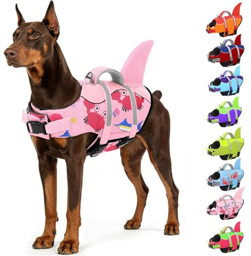 AOFITEE Chaleco Salvavidas Perro Tiburon, Chaleco Salvavidas para Perro, tiburón, Chaleco de Seguridad Reflectante para con flotabilidad Superior y asa de Rescate, Traje de baño Ajustable para