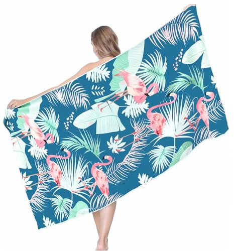 Anseom Thick Beach Towels 150x75cm, Microfibre Large towel Super Absorbent, Flamingo Beach Towels Sand Free, Quick Dry Swimming Towel Bath Towel for Beach Pool Travel