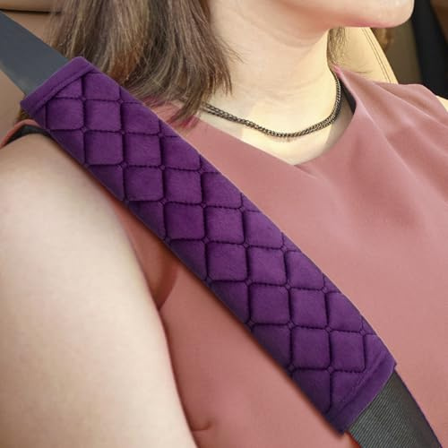 Protege Ceinture Voiture,2pcs Coussinet Doux et Confortable pour Ceinture de Sécurité, Coussin Amovible Universel pour Adultes et Enfants, Accessoire Auto Voyage (Violet)
