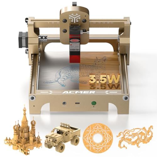 ACMER S1 Macchina per incidere laser per metallo/vetro/legno, potenza di uscita laser 2,5 W/3,5 W/6 W, macchina per incidere laser, strumento di incisione, DC24 V, area di lavoro 5,1 x 5,1 pollici