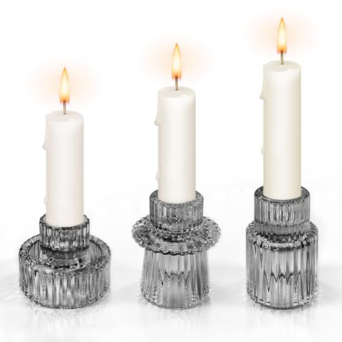 3 Piezas Candelabro Vidrio,Portavelas de Cristal para Velas y Tealight Velas,Candelabros Vidrio para Mesa Navidad Fiesta Boda Decorativos (Gris Humo)