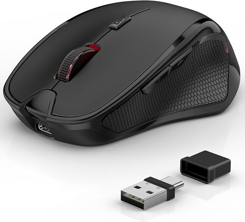 Azmall Souris Ergonomique sans Fil pour Ordinateur Portable/PC/MacBook/iPad, 2,4 GHz et Bluetooth, Souris muette de Bureau, Suivi Optique 1600 DPI pour gauchers et droitiers (Souris muette, Noir)