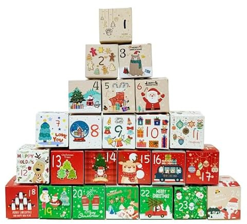 HERZWILD Adventskalender för fyllning låda 24 adventskalender, lådor, julkalender, presentlådor, kartong för att ställa upp jul, dekorationslåda (A)