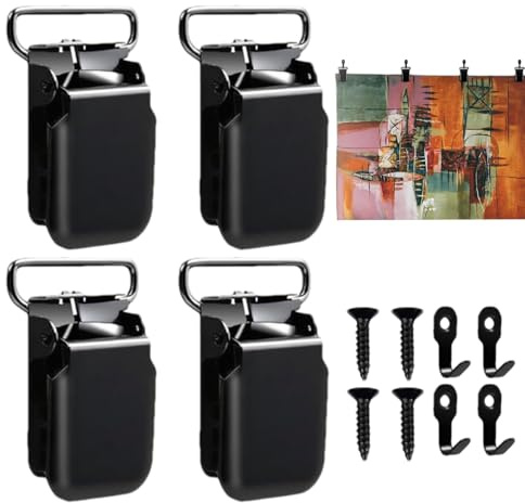 Ratpzou Colgadores de pared para tapiz, 4 piezas de clip antideslizante resistente, ganchos de pared de metal, para marcos de fotos, lienzo, fotos, mantas, dormitorios, interiores