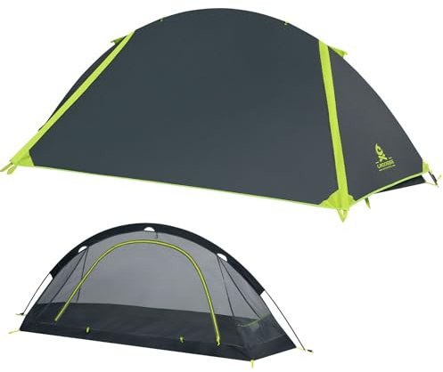 1-2 Man Tent for Camping, Ultralight Single Pole Tent for Backpacking | Aluminium, Lightweight, Portable, PU2500mm, Easy Setup, Windproof, 1 Person Waterproof Tent for 3 Season with Carry bag