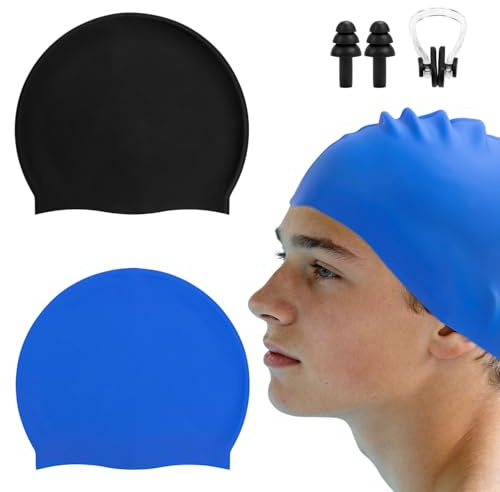 Youkly Kids Swimming Cap, 2 Pack Silicone Swim Cap for Boys and Girls