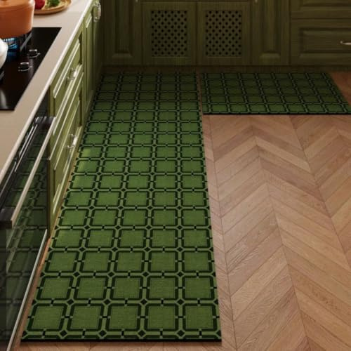 Alfombra Cocina 50X80Cm Verde Oscuro Alfombra Vinilica Cocina Cuero,Modernas Lavable Antideslizante Anti Fatiga para Pasillo, Comedor,Hogar Alfombrilla Cocina