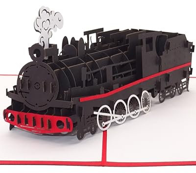 Pop Up Karte Dampflok - Eisenbahn 3D Geburtstagskarte, Reisegutschein & Geschenkgutschein Dampflok, 3D Klappkarte Lokomotive