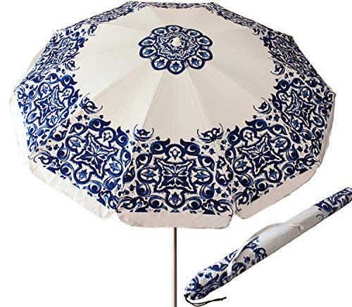 Si.trade s.r.l. Ombrellone Spiaggia Giardino Bianco Maioliche Kalat 50020 (Blu)