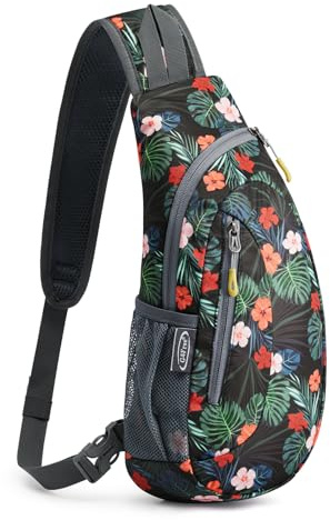 G4Free Sac de Poitrine Poches à bandoulière Femmes, hommes, enfants, Fleur Noire, S, Pratiques