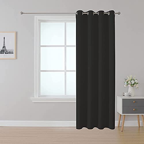 Upcortinassi Inherent Flame Retardant Blackout Curtain Fire Resistant Curtains Thermal Insulated Grommet for Room Divider Black 52 x 95 1 Panel