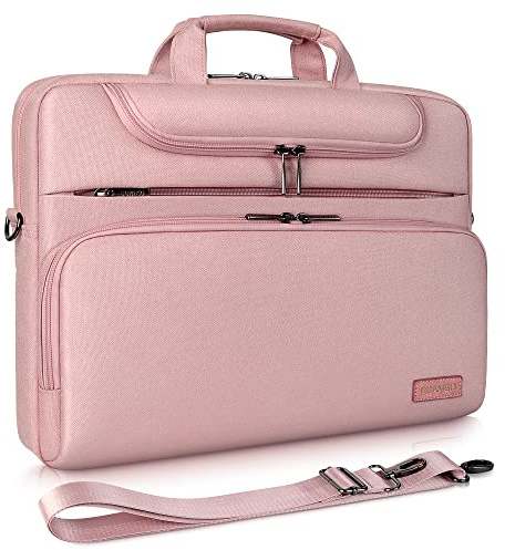 DOMISO Sacoche Ordinateur 17 Pouces Résistant à l'Eau Pochette PC Portable Sac à Bandoulière Femme Business pour 17-17.3 Notebook/Dell/Lenovo/Acer/HP/MSI/ASUS, Rose