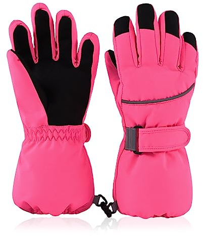 XIAOHAWANG Pianura Guanti Ragazzi e Ragazze Inverno Donna Uomo Impermeabile Guanti Sciare Snowboard Guanti Attività all'aperto (Rosa rossa, M 6-10 Anni)