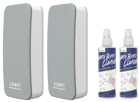 loukin Lot de 2 gommes magnétiques effaçables à sec pour tableau blanc, tableau en verre, nettoyant pour tableau blanc de 96,4 g inclus, pour salle de classe, maison et bureau (gris)