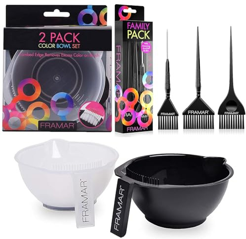 FRAMAR Juego de brochas para teñir el Cabello, brocha para teñir el Cabello,Cuenco de Peluquería para Tinte - Tazón de Peluquería para Tinte con Base Engomada