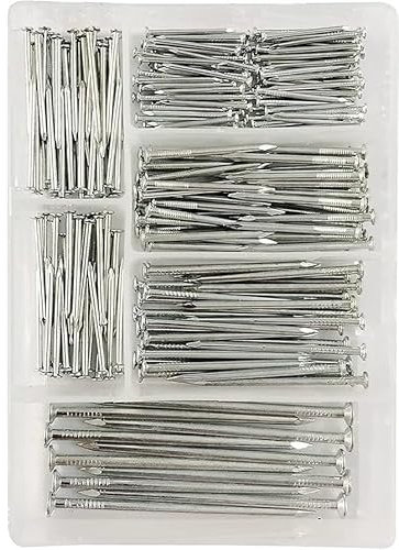 JKG Set di 250 chiodi assortiti per legno, chiodi in ferro, chiodi duri, immagini da appendere, piccole, medie, lunghe, chiodini per fai da te, chiodini a testa piatta, chiodi da costruzione comuni