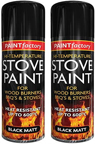 Q & H Heat High-Temperature Stove Resistant Spray Paint Black Matt 400 ml - Metal Wood Plastic Ceramic Aerosol BBQ's - Black Matt Paint Rejuvenates Gas Temperature Stove Fire Spray (2)