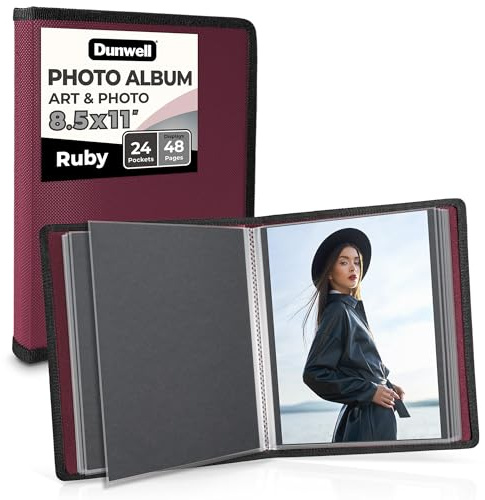 Dunwell Art Portfolio - Cartella da 8,5 x 11 cm (rubino), carta di montaggio nera, raccoglitore per opere d'arte, cartella d'arte 8,5 x 11, 24 tasche, display 48 pagine, libro di presentazione in