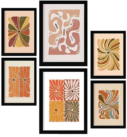 Nacnic Set de 6 Laminas de flores abstractas en colección de Laminas de estilo étnico. Cuadros decorativos para su sala de estar, dormitorio, hogar. Impresión de arte de pared. Tamaños A4 y A3