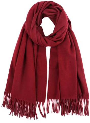 GoGou Ladies Scarf Long Warm Winter Burgundy Scarf Solid Pashmina Shawls and Wraps for Wedding Evening Dresses (Burgundy Red)