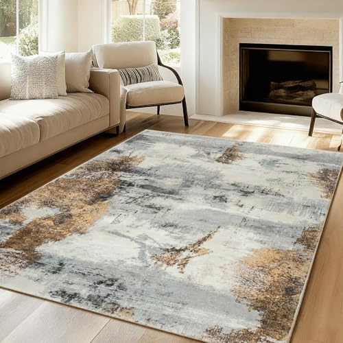 VK-living Tappeti per il soggiorno aggiornati 16mm spugna spessa Tappeto astratto moderno antiscivolo Tappeto a pelo medio per soggiorno camera da letto ufficio marrone 80X150CM
