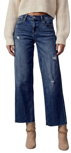 Dokotoo Capri Wide Leg Baggy Jeans for Women Trendy Barrel Pants for Girls High Waisted Straight Pants Petite 2025 Outfits Boyfriend Jeans Fashion Clothes Casual Work Summer Denim Blue