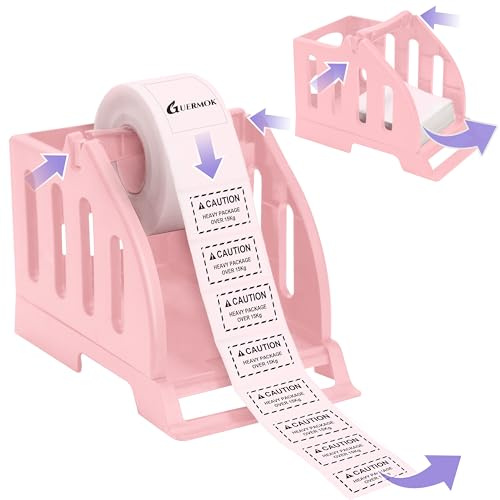 GUERMOK Porta etichette termico per rotoli e adesivi pieghevoli a ventola, adesivi fragili per spedizione, supporto per etichette da scrivania, accessorio per casa e ufficio, dispenser di adesivi per