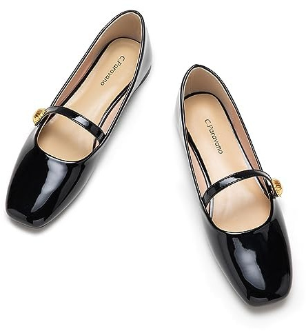 C.Paravano Mary Jane Schuhe Damen | Ballerinas Damen elegant | Flache Schuhe für Damen | Riemchenballerina Damen(40,Schwarz)