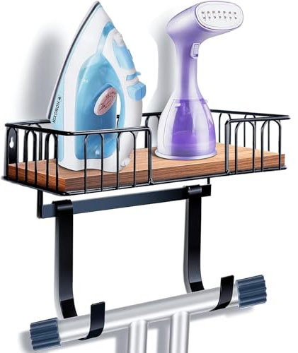 TJ.MOREE Bügelbrett Aufhänger, Metall-Wandhalterung für Bügeleisen und Bügelbrett, Dekoration und Aufbewahrung für die Waschküche mit großem Stauraum, Schwarz