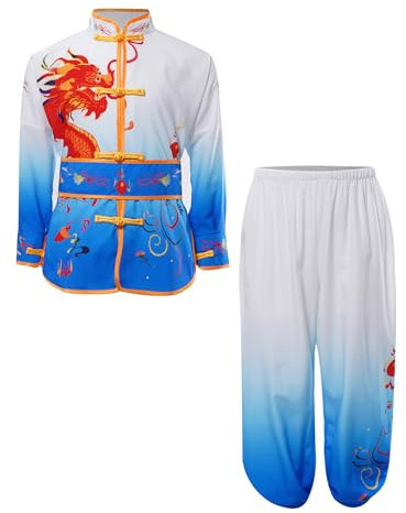 Kaerm Kinder Mädchen Jungen Traditionelle Chinesische Kung Fu Tai Chi Uniform Langarm Oberteil Mit Hose Klassischer Tang Stil Kampfsport Wettkampf Trainingsanzug Blau 134-140