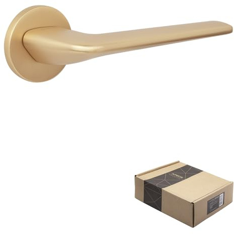 APECS Dörrhandtag innerdörrar modernt dörrhandtag för ytterdörr och innerdörr med fyrkantiga rosetter dörrhandtag guld matt handtag set med fästmaterial dörrbeslag modell CAPELLA