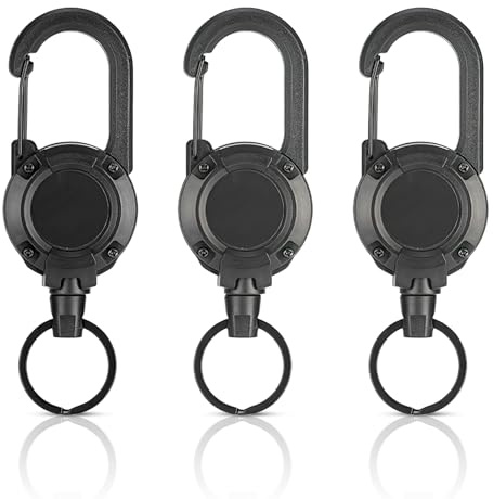 3 Pack Heavy Duty Badge Reel with Retractable Keychain Lanyard - 60cm/24in Thick Steel Cord for ID Holder