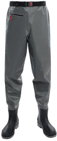Cuissardes respirantes pour homme – Bottes de pêche légères avec poches imperméables au-dessus du genou, pantalon de pêche respirant avec bottes pour la chasse, gris, 52