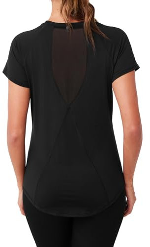 Terecey Gym Tops Women, Sports T-Shirt Workout Yoga Tops, Short Sleeve Lightweight Moisture Running Top for Ladies with Back Mesh S-3XL Black