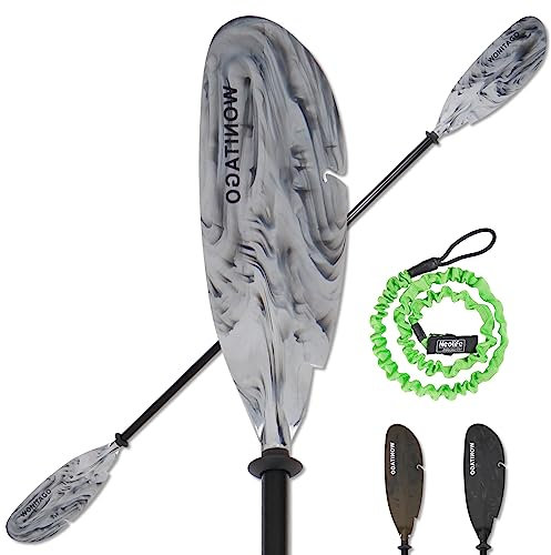 XUXIAKE Angeln Kajak Paddel Aluminium Doppelpaddel mit Kunststoff Klinge und Paddel Seil, Schwimmende Verstellbare Fishing Kayak Paddels, 230-250cm, Weiß