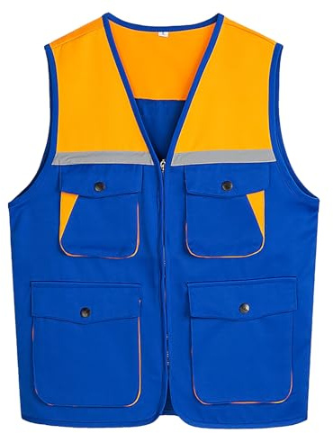 Taeku Säkerhetsväst, unisex andningsbar arbetsväst verkställande chef jacka för konstruktion, industri och inomhusbruk, Blå, 4XL