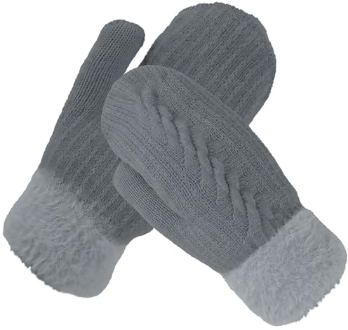 MUNSKT Guanti da donna regolabili per il turnover, guanti da donna spessi foderati in pile isolati caldi lavorati a maglia invernali guanti termici senza dita, Beige, Etichettalia unica (grey)