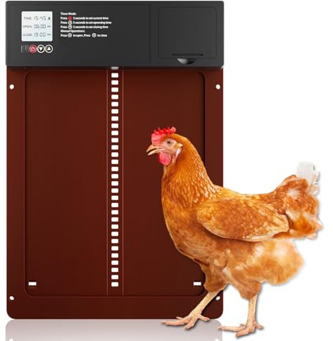 2025 Verbesserte Automatische Hühnerklappe Batterie, Elektrische Hühnerklappe mit Wasserdicht Großes Display, Timer, Hühnerklappe Automatisch Manuelle Bedienung mit Intelligenter Einklemmschutz