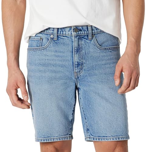Amazon Essentials Short en Denim Extensible Épais à Coupe Droite, 22,9cm Homme, Authentique Moyen Délavé, 30W