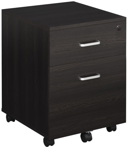 Vinsetto 2-Drawer Locking Office Filing Cabinet w/5 Wheels Black Wood Grain | Rolling Storage, Hanging A4, Cupboard, Home Organisation