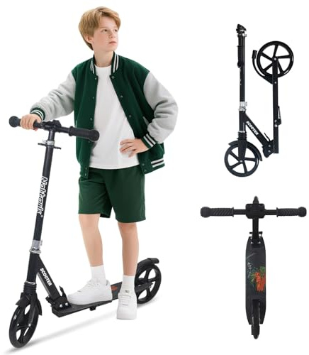Nattork Kick Scooter for Kids 6+ Years Teens Adults - 220LB Weight Capacity, Front Shock Absorber and Adjustable Handlebar with 8 Sturdy Wheels, Grim Reapers Skeleton Ghosts for Halloween