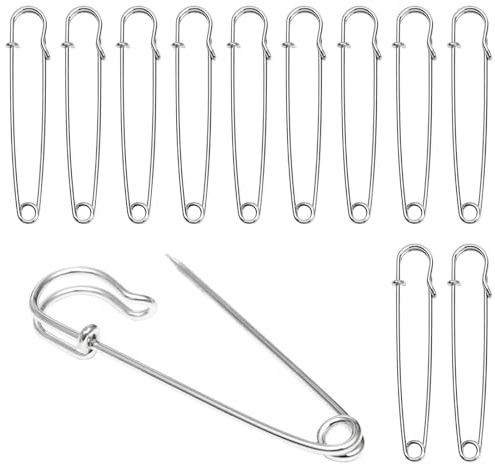 Dreamil 15 pezzi spille da balia 10 cm Spille da balia extra grandi in acciaio inossidabile Spille da balia robuste per artigianato, cucito, abbigliamento, pelle, tela, coperte, artigianato (argento)
