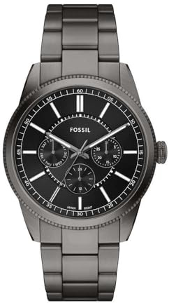 Fossil Pearson Montre Homme, Mouvement Multifonction Quartz avec bracelet en acier inoxydable ou cuir, Gris Gunmetal, 42 mm