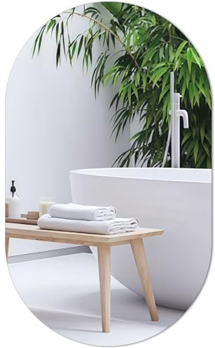 TSKDKIT Espejo de pared ovalado de 50 x 30 cm, espejo adhesivo para paredes, espejo de cristal HD autoadhesivo sin marco para baño, pasillo, dormitorio