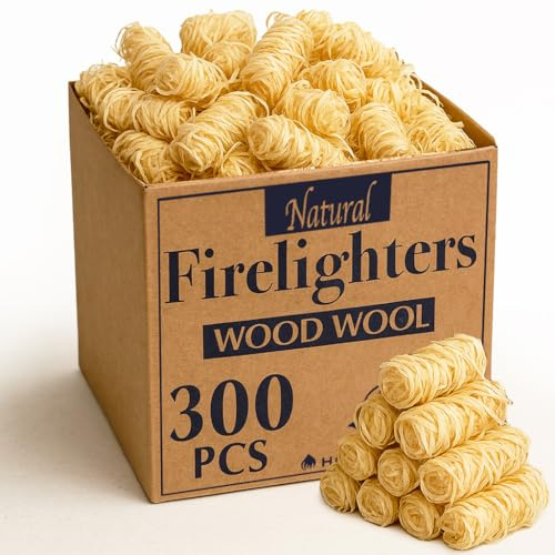 Natural Firelighters Large Box. Natural Wood Wool Wax Fire Lighters for Stoves, Wood Burners, Pizza Ovens, Open Fires, Fire Pit, BBQ Lighters, Fire Starters for Log Burners (300 Pack)