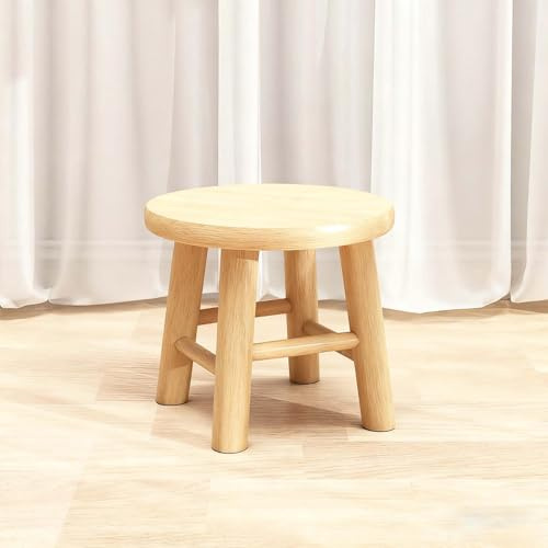 Warmiehomy Small Wooden Stool, 25cm Round Small Stools for Children Adults, Plant Stool Indoor, Milking Stools, Multi-Use, Portable, Free Installation, Natural Color