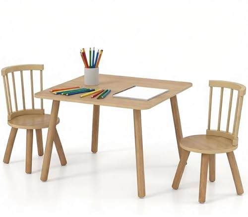 Maxmass Kids Table and Chair Set, Wooden Toddler Play Table with Solid Wood Legs, Children Activity Tables Furniture Set for Learning Writing Eating Drawing Crafting Playing (Natural)