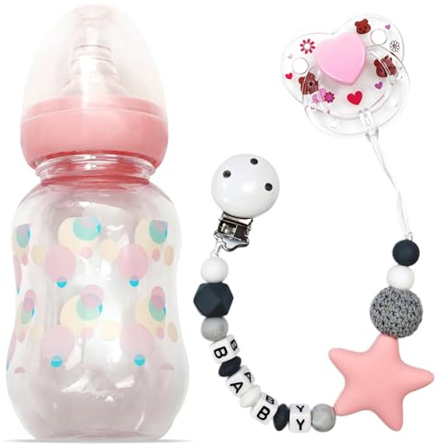 3-delat babydockor tillbehörsset inklusive nappflaskor, magnetisk napp och nappkedja. Leksaksset för utfodring för tillbehörsflaskan.